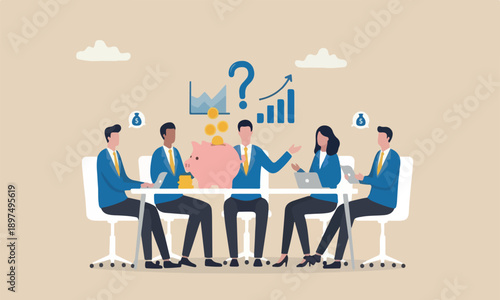 Stock market bank illustration is modern, flat design with clean lines and minimal shading like miracle concept, businessman investment wizard using magic wand to make stock price rising up