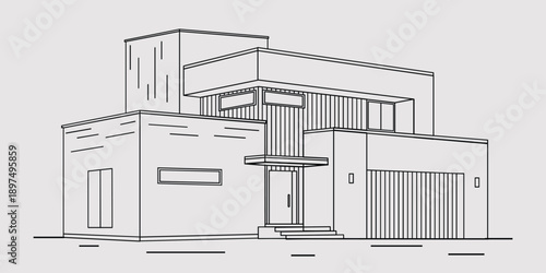 Modern house line art vector showing architectural structure and perspective. Perfect for architecture concepts, design drafts, presentations, and minimalist property visuals.
