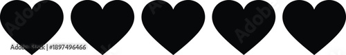 Heart silhouettes icon set, love romance symbols, simple black hearts shapes, valentine emotion concept, minimal design, isolated white background