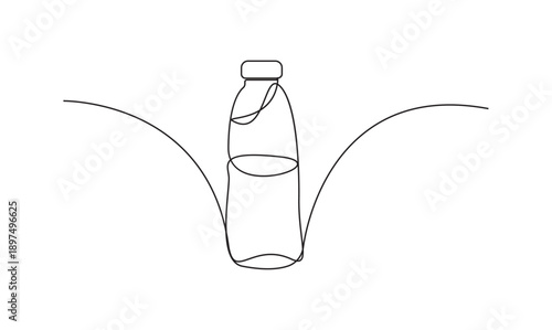 Minimalist continuous line art of a water bottle for hydration and healthy lifestyle concept