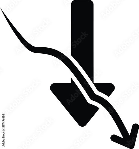 Recession or economic downturn graph vector icon showing a decline in market value or financial trend