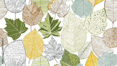Exquisite Patchwork Leaves Seamless Pattern Vector Art & Illustration