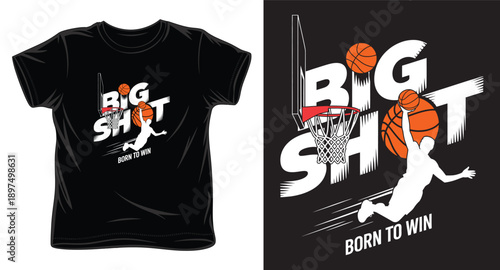 Dynamic basketball player jumping for big shot apparel design with motion lines