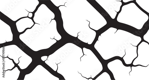 Black cracks on white background, broken pattern texture design