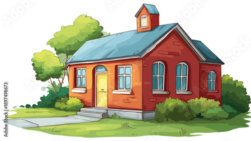 Colorful School Clipart in Cartoon Style Vector Illustration for Education Designs