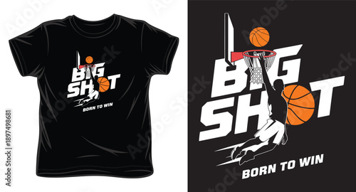 Silhouette basketball player reaching for hoop big shot t-shirt vector illustration