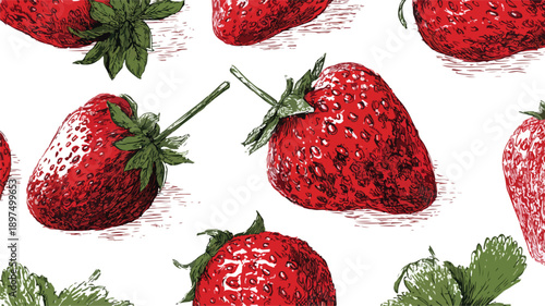 Vibrant Strawberry Fruit Seamless Pattern Vector Art and Illustration Design