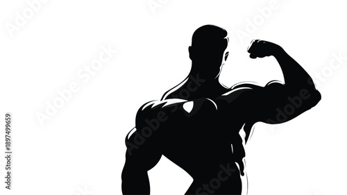 Muscular Bodybuilder Silhouette on White Background Cartoon Vector