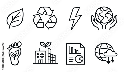 Sustainable icons: eco-friendly symbols on dark background