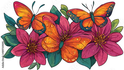 Dynamic Three Butterflies in Vibrant Cartoon Style Battle Scene