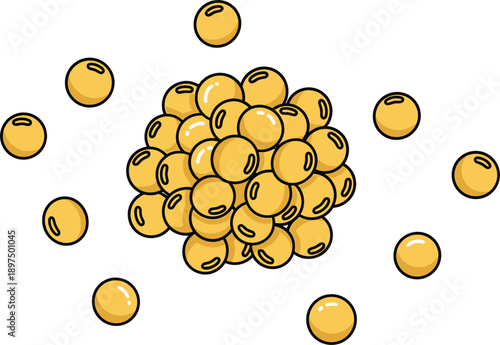 Soybeans Pile and Scattered Yellow Soy Bean Seeds Top View Food Ingredient Isolated on White Background Vector Illustration