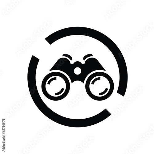 Black binoculars icon in a circular frame