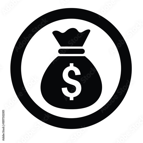 Black money bag icon with dollar sign in a circle