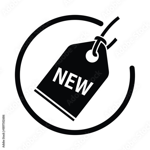 Black and white icon of a new tag in a circle