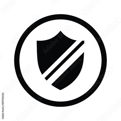 Black shield icon with a diagonal line through it in a circle