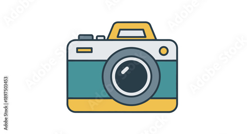 Colorful Cartoon Camera Illustration on White Background.