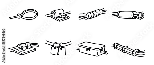 Illustration of various wire harnessing techniques and cable management methods