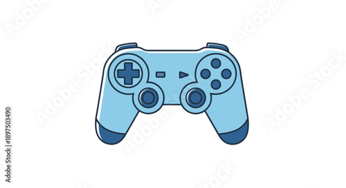 Illustration of a blue video game controller on white background.