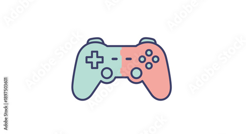 Colorful video game controller illustration on white background.