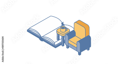 Cozy reading nook with chair, table, and open book.