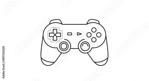 Simple black and white line drawing of a video game controller.