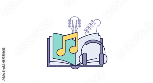 Music related items including headphones and guitar.