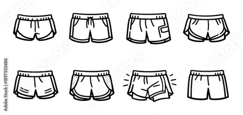 Collection of different men's shorts designs in black and white