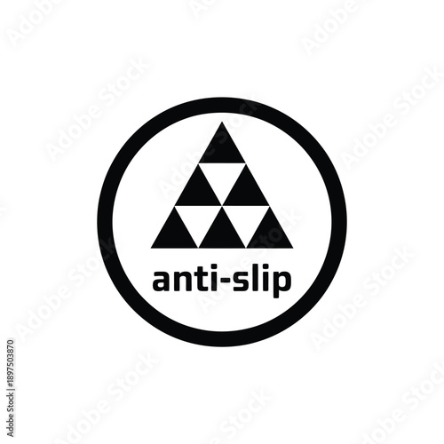 Black and white circular logo featuring a triangular anti slip graphic