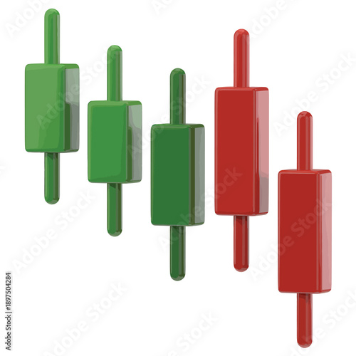Stylized candlestick chart displaying market fluctuations with green and red bars