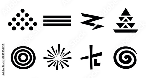 Black geometric shapes on gradient gray background