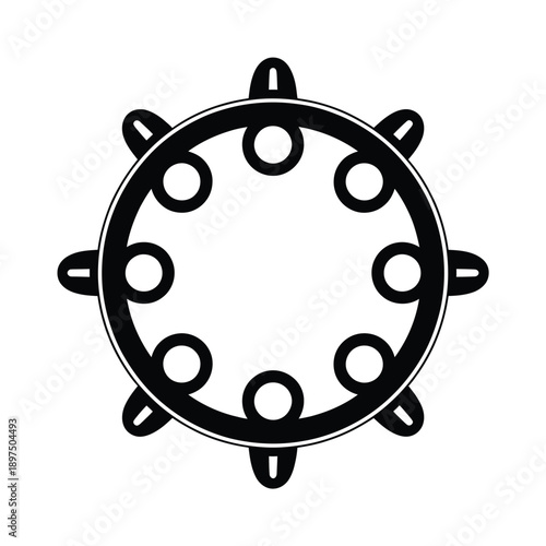 Simple black and white illustration of a tambourine musical instrument