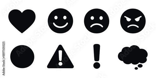 Minimalist black emotion icons set on dark background