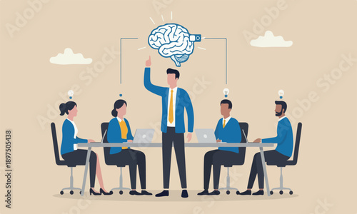 Turn on brain,meeting teams together peak emotional intelligence, mindset, wisdom and knowledge concept, smart businessman genius turn on switch on his own brain