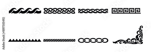 Elegant vector borders: waves, braids, greek key, triangles, chains, flourish designs