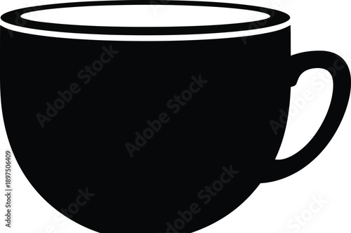 Wide bowl style coffee cup silhouette with rim perspective for cafe menu and breakfast beverage branding design element