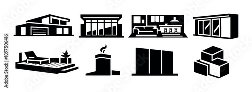 Modern architectural design icons on gradient background