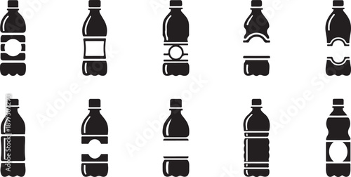 Plastic Soda Bottle Silhouette Icon Set – Soft Drink Packaging Collection.