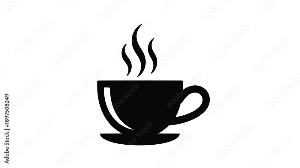 Obraz premium Simple black silhouette of a steaming coffee cup on a saucer