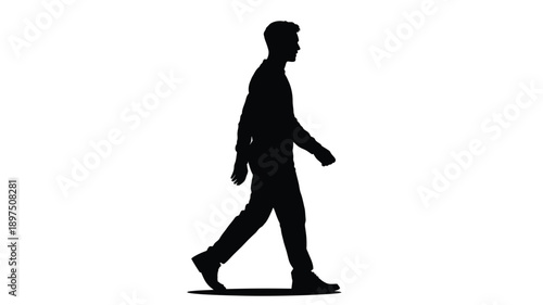 Silhouette of a man walking forward against a white background