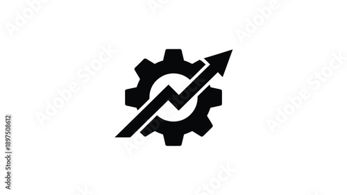 Growth and progress an arrow intersecting a gear symbol