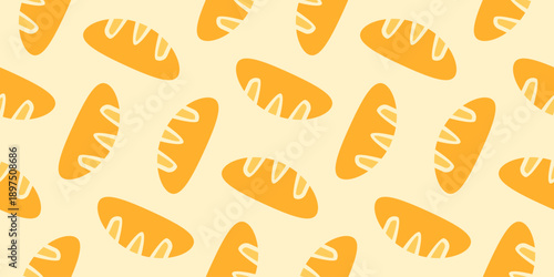 seamless bread pattern with repeating loaf illustrations on a neutral background. perfect for bakery branding, packaging, and decorative designs.	