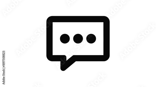 Simple black and white icon of a speech bubble with three dots