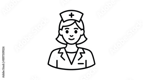Simple line drawing of a female nurse wearing a traditional cap