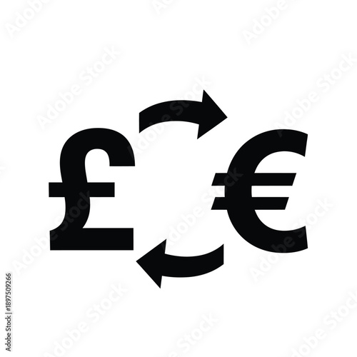 Pound and euro currency symbols exchanging places with arrows