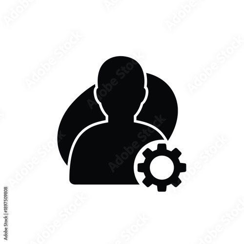 Black silhouette of a person with a gear icon in front for settings or configuration concept