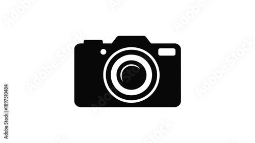 Simple black and white icon of a classic film camera design