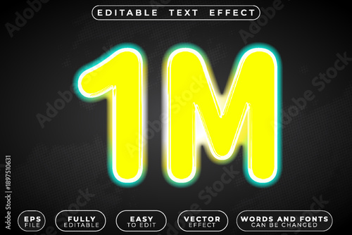  Neon 1M Social Media Vector Fully Editable Smart Object Text Effect