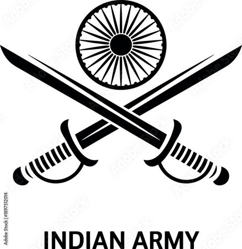Indian army logo symbolizing strength and courage with swords and wheel