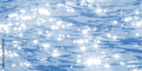 Blue sky background with white halftone clouds vector overlay texture.