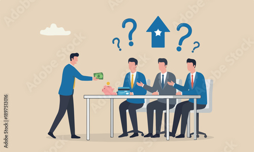 Borrow money together from industrial and loan, incentive or bonus payment, credit or lending concept, businessman hand giving money banknote to friend's hand